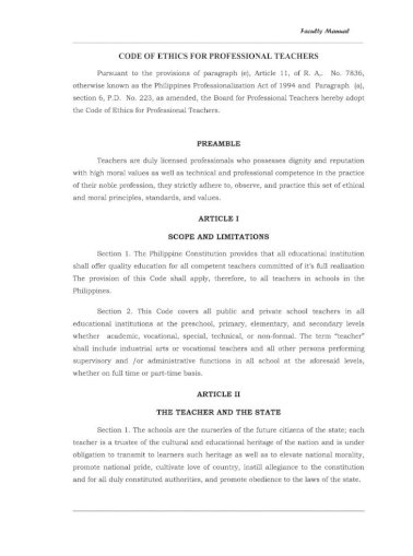 Code Of Ethics Filipino Teachers Pdf Document